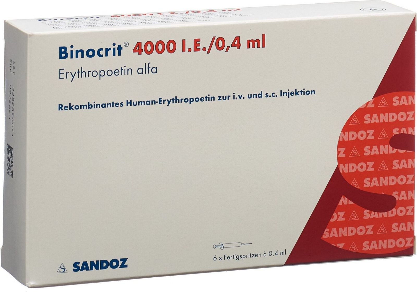 Binocrit 4000 Iu 0,4 Ml. 6 Ενέσιμο διάλυμα σε προγεμισμένες σύριγγες Epoetin Alfa Sandoz