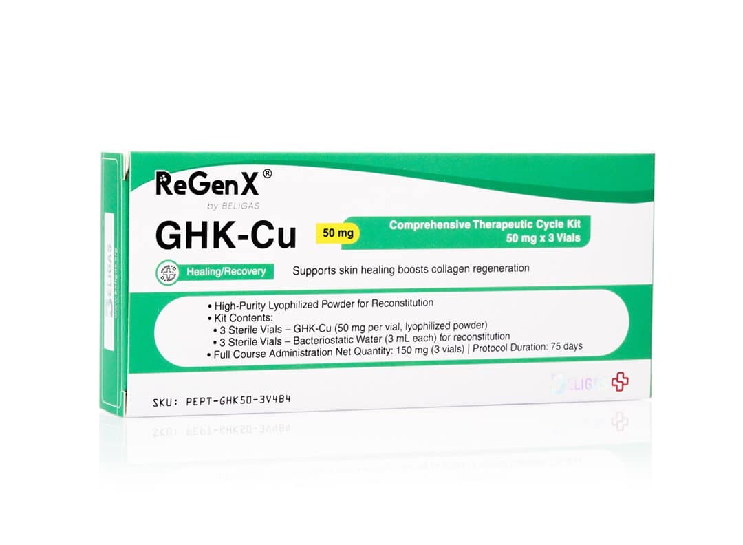 ReGenX GHK-Cu 50 mg/mL, 3 (50 mg) φιαλίδια + 3 (3 mL) δίσκος νερού - Beligas (διεθνές)